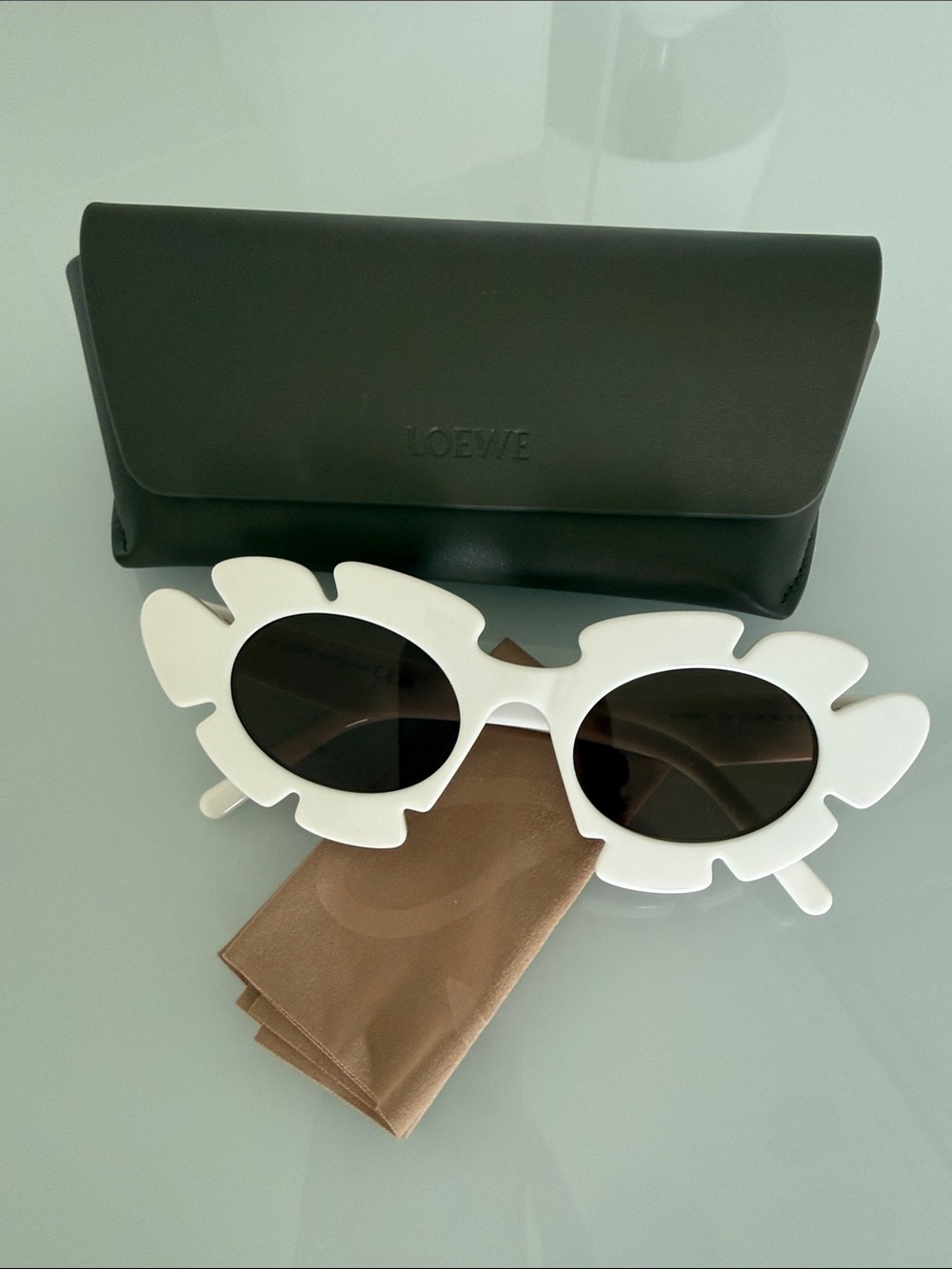 Loewe White Floral-Edge Oval Sunglasses